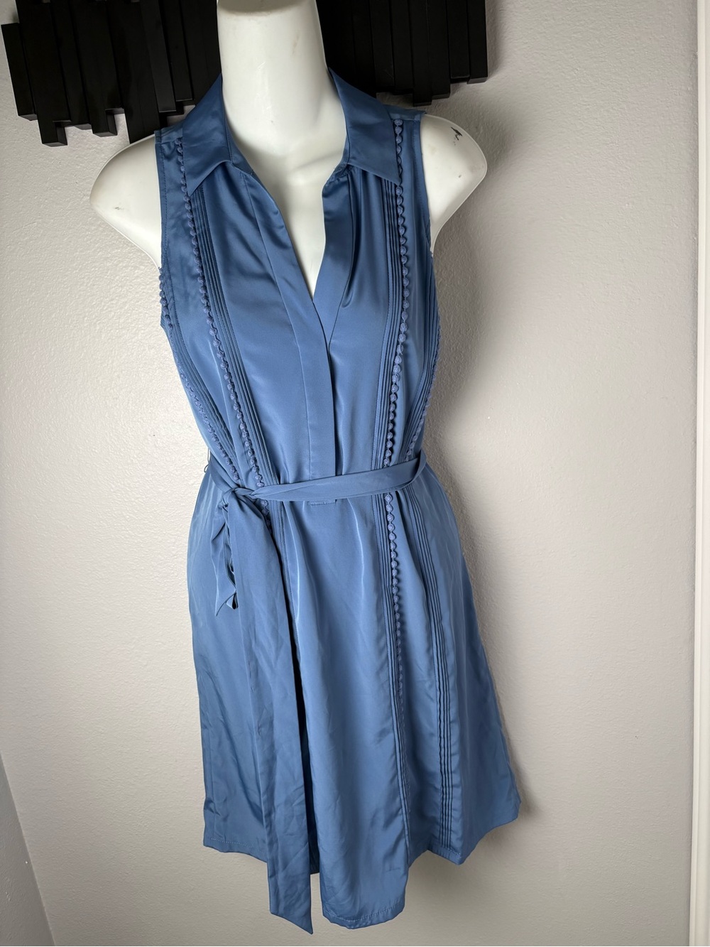 Ann Taylor Petite Dusty Blue Asymmetrical Sleeveless Collared Shirt Dress Sz 8P